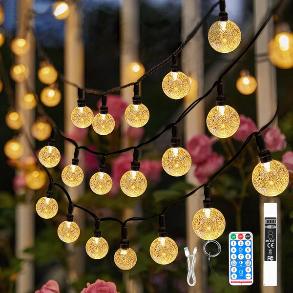 SeaShine Rechargeable Battery Operated String Lights - 22ft 50LEDs Crystal Globe String Lights,