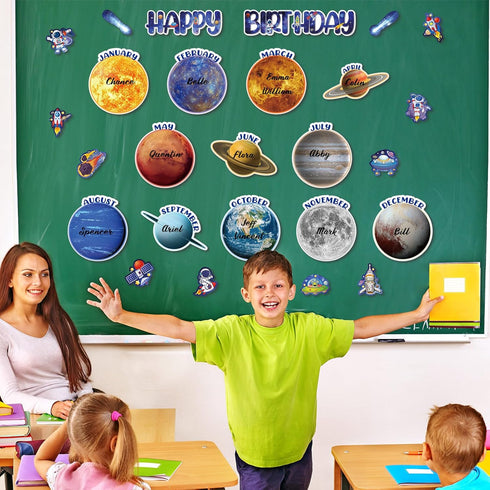 Space Birthday Bulletin Board Decorations Set, Solar System Themes, Classroom Birthday Chart Decor