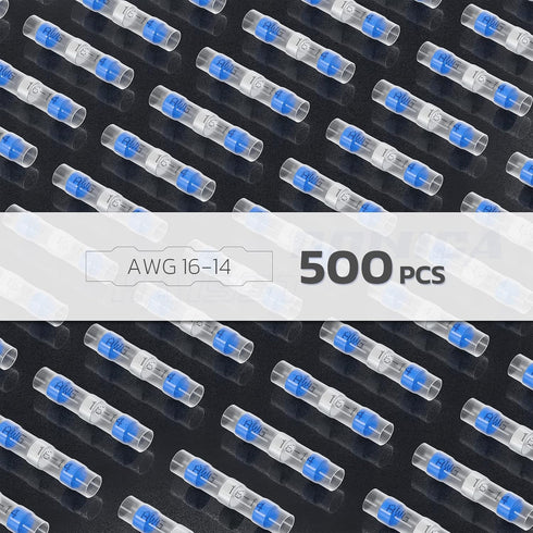 500PCS Blue Solder Seal Wire Connectors AWG16-14, haisstronica Marine Grade Waterproof Solder Wire Connectors, Heat