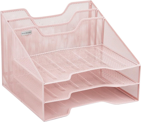 Mind Reader Desktop Organizer, Vertical File Holder, Metal Mesh, 12.5" L x 11.5" W x 9.5" H, Pink