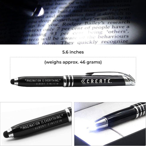 Inkstone Albert Einstein Inspirational Quote Penlight - Engraved Pen with Stylus Light and Writing Tip