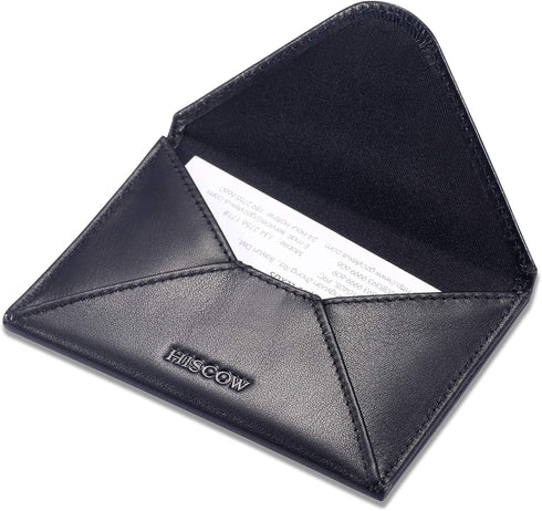 HISCOW Italian Calfskin Envelope Business Card Case with Magnet Closure (Black)