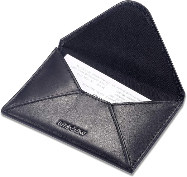 HISCOW Italian Calfskin Envelope Business Card Case with Magnet Closure (Black)