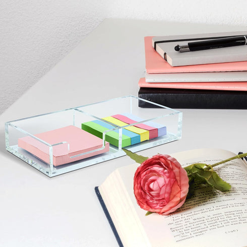 Sticky Notes Holder, 2in1 Memo Pad Dispenser, Clear Desk Supplies Organizer for Office, Home, School (DP013)