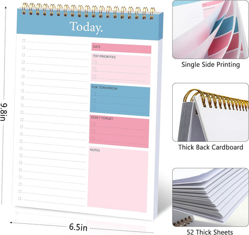 To Do List Notepad, Daily Planner Undated with 52 Sheets, 6.5" x 9.8" Checklist Productivity Organizer with Hourly