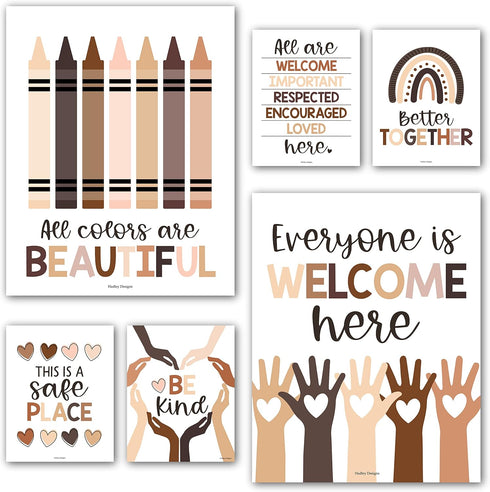 Hadley Designs Diversity Posters for Classroom – 6 Inclusive Everyone Is Welcome Decor, Neutral Multicultural Kindness