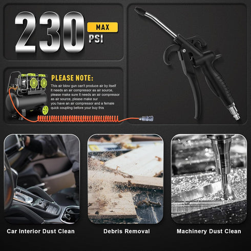 High Volume Air Blow Gun with Rubber Guard, Industrial Household Air Blower Gun for Dust Cleaning Car Detailing