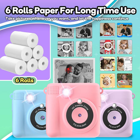 Paper,6 (6 Printer Rolls for Kids Instant Print Camera,HD Printing Thermal Print Paper Rolls)