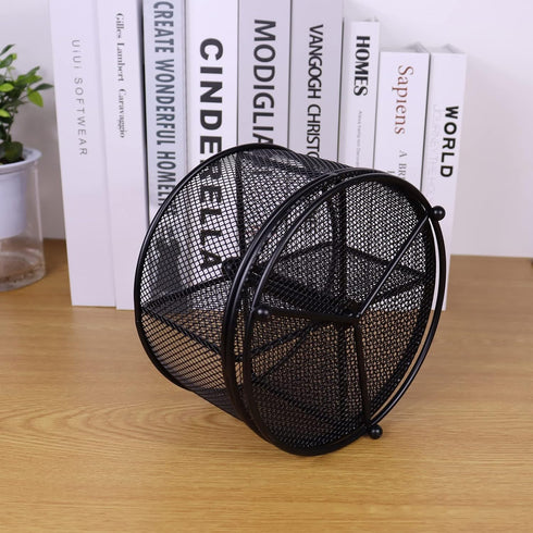 Pen Holder for Desk, 360 Rotating Mesh Organizer, Large Capacity Storage Caddy, 4 Compartments for Home Office