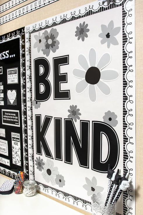 Teacher Created Resources Be Kind Bulletin Board, Black and White Floral (TCR6801)