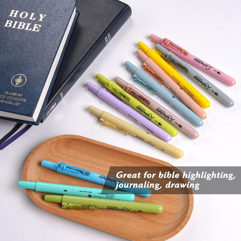WRITECH Retractable Bible Highlighters, 12 Pack Pastel Colors No Bleed Aesthetic Marker Pen