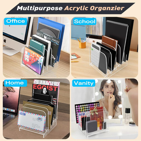 File Holder File Sorter, Vertical Desk Organizer Stand, Acrylic File Rack with 5 Sections for Office, Home