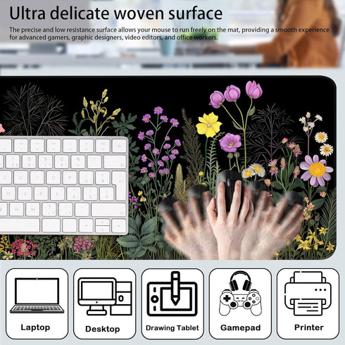 Large Wild Flower Gaming Mouse Pad & Wrist Rest, Desk Mat + Small Mouse Pad, Office Supplies, Desk Accessories