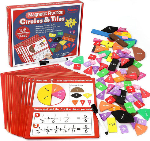 Torlam Magnetic Fraction Tiles & Fraction Circles Activity Set - Math Manipulatives