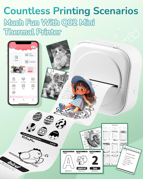 Itari Mini Printer - Q02 Sticker Printer Machine with 1 Roll Paper, Bluetooth Pocket Printer for Photos, Journals,