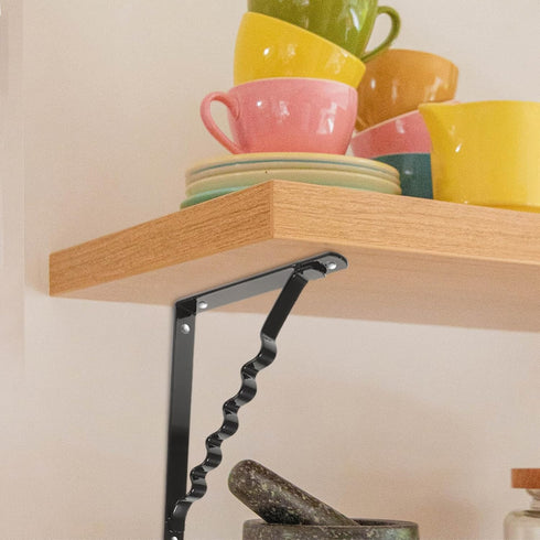 LIFKOME 2pcs Wall Mounted Iron Shelf Brackets Black Triangular Floating Shelf Supports Heavy Duty Load Bearing Up