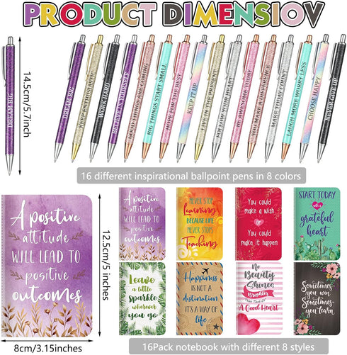 Funrous 32 Pcs Motivational Quote Pens Inspirational Notepads Mini Motivational Journal with Ballpoint Pen Small Notebooks Gift Set for Student Men Women, School Office Home Travel Gift (Cute) by Funrous
