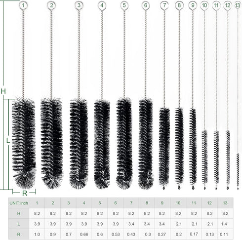 CiaraQ Bottle Cleaning Brushes, 8 Inch Nylon Tube Brush Set, Cleaner for Narrow Neck Bottles Cups with Hook, Set of 13pcs. Black by CiaraQ