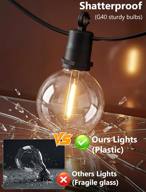 Xingzd 25Ft G40 13 Bulbs, LED Globe Outdoor String Lights Waterproof Patio Lights with Warm White Hanging Light