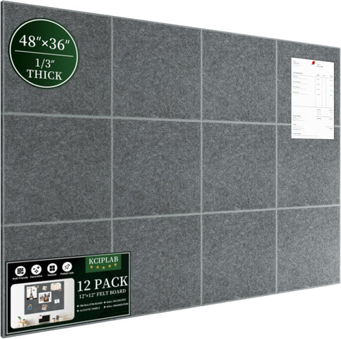 Large Cork Bulletin Board Alternative 48"x36", 12 Pack Felt CorkBoard Tiles with 80 Pushpins for Office Home School
