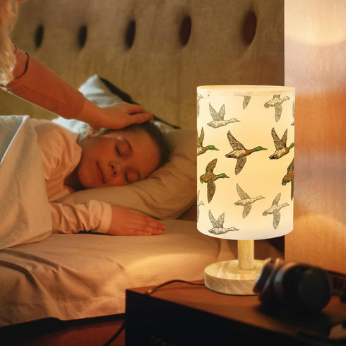 Imvertu Cozy Flying Mallard Duck Bedside Table Lamp for Bedroom with USB Port, Funny Kids Nightstand Lamp with Wood