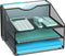 Mesh Letter Tray Desk Organizer with Vertical Section and 3 Paper Trays, Blank File Organizer
