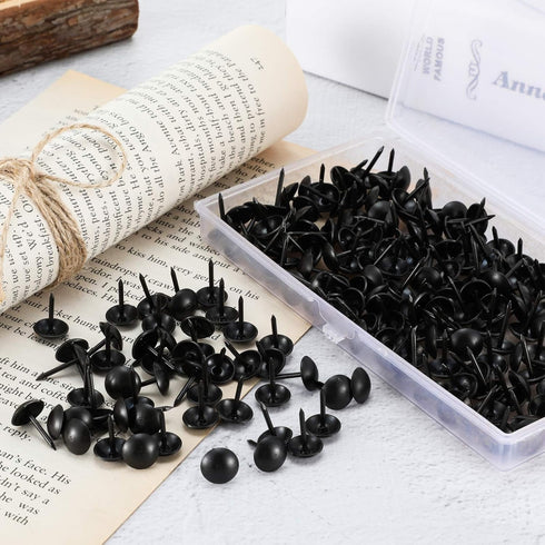 Outus 200 Pcs Black Upholstery Tacks, 7/16 Inch Decorative Furniture Tacks with Storage Box for DIY Projects, Home Decor