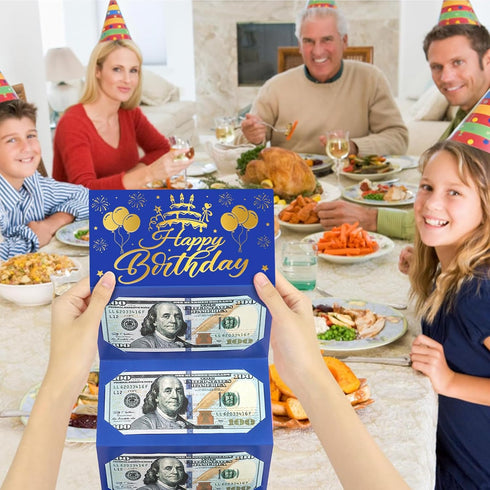 Lemicin Birthday Money Holder Envelopes for Cash Gift Surprise Blue Gold Money Envelopes with Slots Happy Birthday Gift