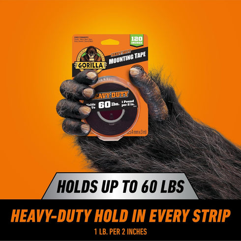 Gorilla Heavy Duty Double Sided Mounting Tape, Black, 1" x 120" (Pack of 1), Weatherproof for Indoor/Outdoor