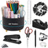 Black Office Supplies Desk Accessories, 360° Pen Holder, Tape Dispenser, Stapler, Staple Remover, 1000 Staples, Ruler,
