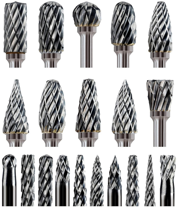 20 Pcs Carbide Burr Bits 1/8" Shank, Compatible with Dremel for Metal Grinding, Wood, Stone, Steel Carving