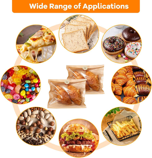100 Pack 8.3x10'' Paper Bread Bags for Homemade Bread, Heat-Sealable Bakery Bags with Clear Front Window and Label Seal