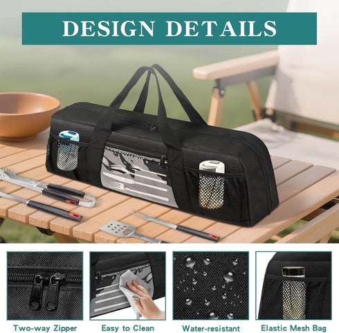 20" Grill Utensil Storage Bag, Large BBQ Tool Organizer Holder Caddy Case with Pockets, Fits up to Tools, for Outdoor