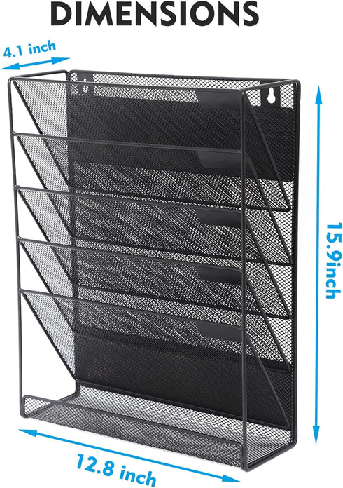 EASEPRES Magnetic File Organizer, 5-Tier Black Hanging File Organizer for Office Home Vertical Holder Rack