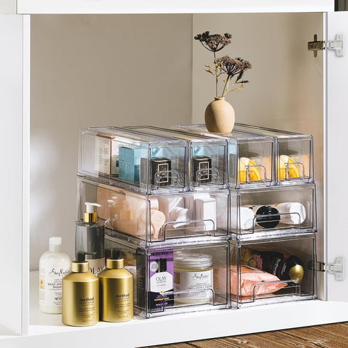 Sorbus Medium Clear Stackable Storage Drawers, Plastic Organizers with Handles for Craft, Clothes, Makeup, 2 Pack