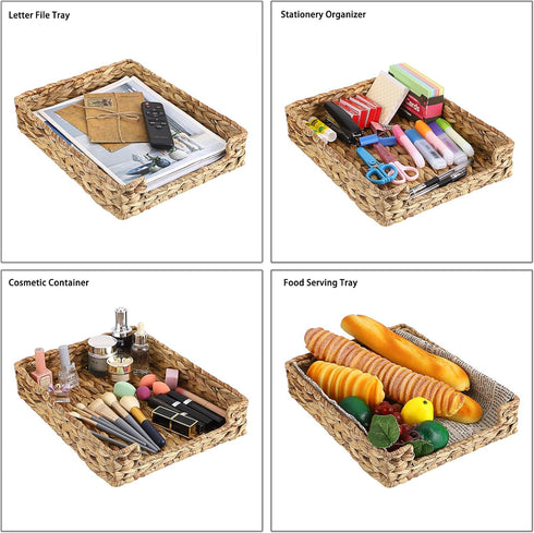 BTSKY Multipurpose A4 File Tray, Natural Water Hyacinth Desk Organizer for Letter Size Documents, Office, Bathroom