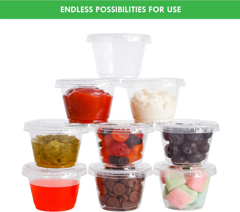 Galashield 100 Sets 1 oz Small Plastic Containers with Lids, Disposable Portion Cups for Sauce and Dressing