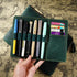 Genuine Leather Zip Pen Case - Creative 7 Slots with Removable Pen Tray Holder (Green)