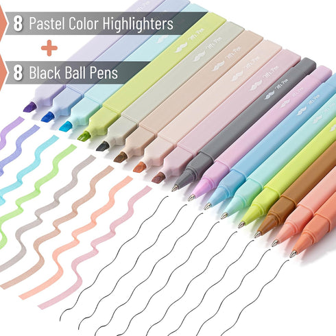 Mr. Pen Aesthetic Highlighters and Pens, 16 Pack, Black Ink Bible Pens, Pastel Color No Bleed Highlighters