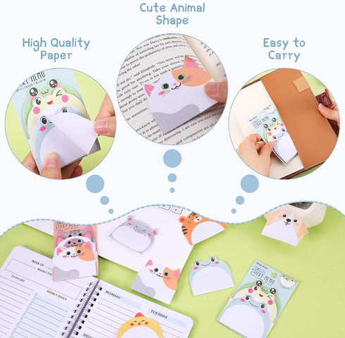 6 Pack 270 JIANTA Cute Sticky Notes, New Cartoon Animal Pattern Sticky Notes Markers Flags, Self-Stick Memo Pads