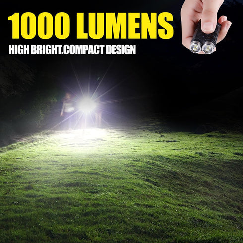 KunHe K2 2 Pack 1000 High Lumens EDC Flashlight, Rechargeable USB C Mini Keychain