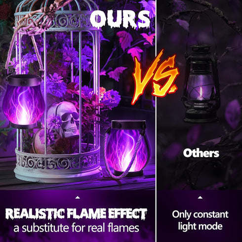 2 Pack 2 Pack) Jyoiat Solar Flame Lantern Hanging Outdoor Waterproof Purple - Flame Lanterns with Dual Charging Modes