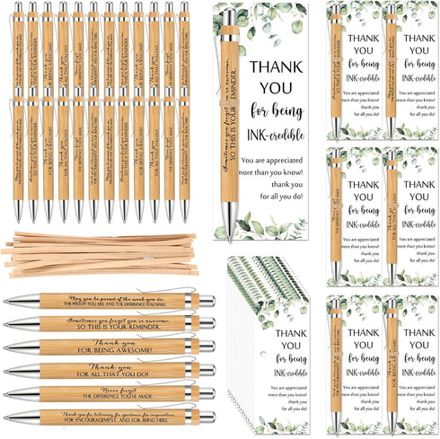 Yeaqee 72 Sets Employee Appreciation Gifts Bulk, Thank You Gift Office Bamboo Pen with Inspirational Cards, Christmas