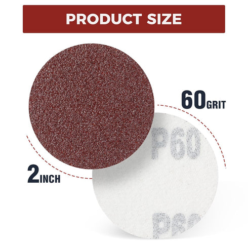 S SATC 100PCS 2 Inch Sanding Disc Hook and Loop Sandpaper 60 Grit Grinder Rotary Tools Attachment Aluminum Oxide Sanding Discs for Woodworking Wood Automotive Metal No-hole