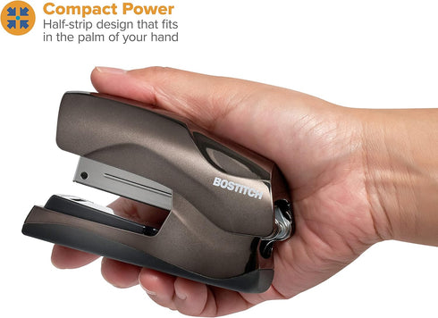 Bostitch Office Heavy Duty Stapler, 40 Sheet Capacity, No Jam, Half Strip, Fits in Palm, Black Chrome