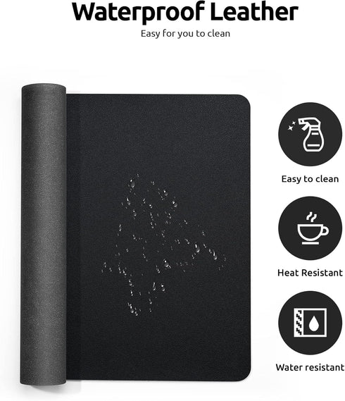 YSAGi Leather Desk Pad Protector, Large Non-Slip PU Leather Desk Blotter for Office and Home, Black
