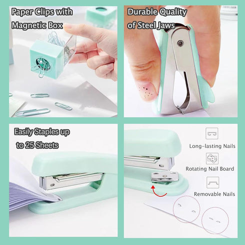 Teal Office Supplies and Accessories, Mint Green Stapler and Tape Dispenser Set for Women, Office Gift