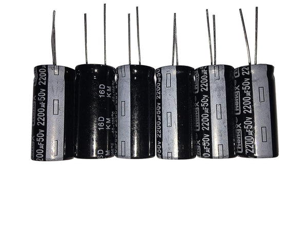 2200uF 50V Aluminum Electrolytic Capacitors, 16X30 +/-20%, 6 PCS, -40-+105?
