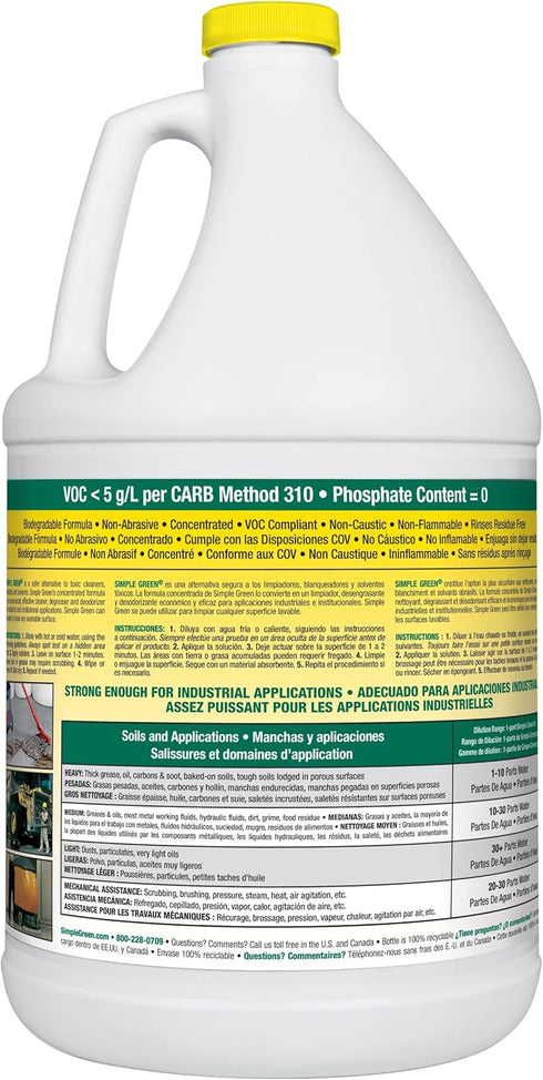 Simple Green 73434010 14010 Industrial Cleaner & Degreaser, Concentrated, Lemon, 1 gal Bottle, 128 Fl Oz (Pack of 1)