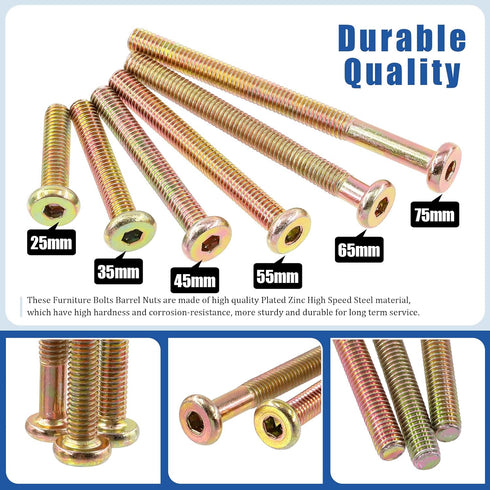 Glarks 138Pcs M6 M6x25/35/45/55/65/75/85MM Baby Bed Crib Screws Hardware Replacement Kit, Hex Socket Cap Screws